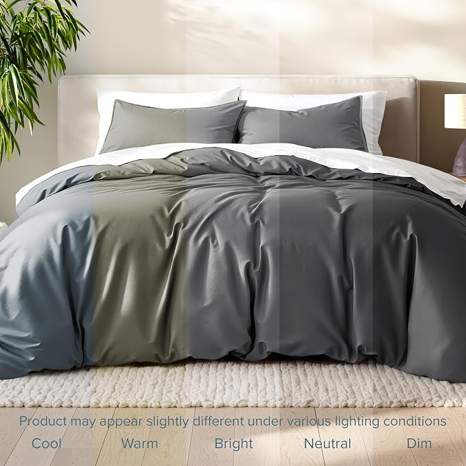 Bare Home Duvet Cover Set 1800 Ultra-Soft (Oversized Queen, Grey) | Lightweight, Cooling, Breathable, Premium 1800 Ultra-Soft, All-Season