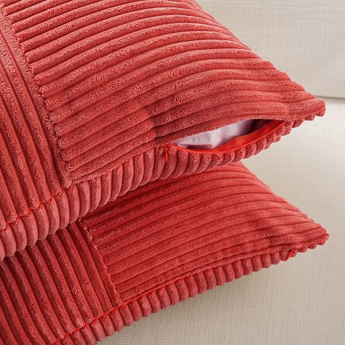 Fancy Homi 2 Packs Red Big Decorative Throw Pillow Covers 24x24 Inch for Couch Bed Sofa, Holiday Christmas Home Decor Gift, Soft Corss Corduroy Patchwork Accent Square Cushion Case 60x60 cm