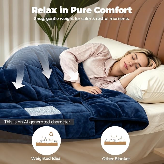Weighted Blanket 17 lbs, Soft Crystal Velvet, Queen Blue | 60 x 80 Inches,Heavy Blanket, Premium Glass Beads,For Bed Sofa