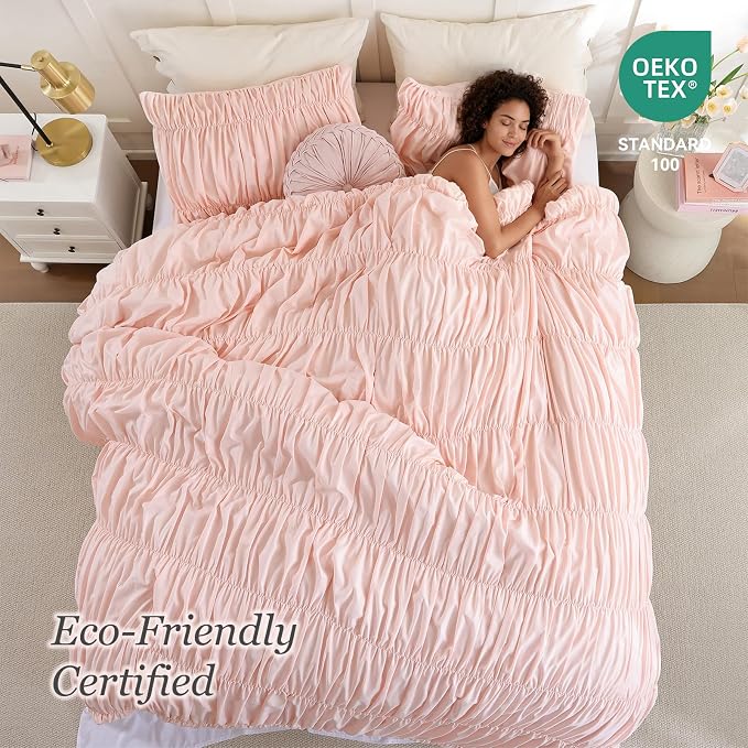weigelia Blush Pink Ruched Comforter Set Queen Size, Cute Girls Bedding Set | All Season, Soft Microfiber Comforter, Cozy Cinched Design for Home & Bedroom Decor (1 Comforter,2 Pillowcases)