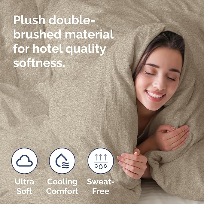 Duvet Cover Full Size - 3 Piece with Zipper Closure - Heathered Beige | Extra Soft, Breathable, Full Duvet Cover 80" x 90" with 2 Pillow Shams, Zipper Closures & Ties, Women, Men, Kids & Teens