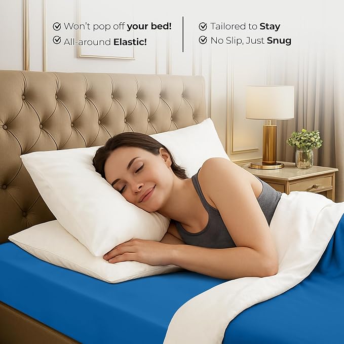 Queen Fitted Sheet, Ultra Soft Fits Up to 16 Inch Deep Pocket, Dusk Blue | Hotel Comfort, Cooling & Breathable Cotton like Polyester, Easy Fit, Wrinkle & Fade Resistant, Snug Fit, Easy Care, Oeko-Tex