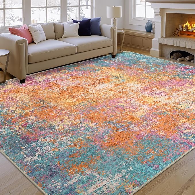 RELEANY Washable 8'x10' Abstract Area Rug for Living Room Starlight | Carpet for Bedroom, Kitchen, Office, Hallway and Entryway, Printed Pattern, Non‑Slip, Soft, Stain‑Resistant, Easy to Clean
