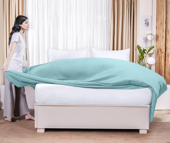 Twin Size Flat Sheet Only, Ultra Soft & Breathable Hotel Sheets, Spa Blue | Hotel Bedding, Cooling Comfort, Smooth Feel, Wrinkle & Fade Resistant, Easy Care, Long-Lasting, Machine Washable, OEKO-TEX