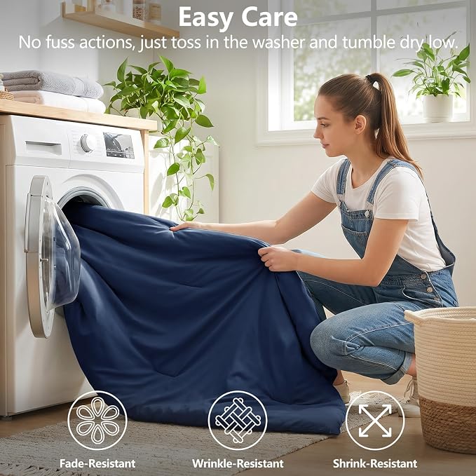Full Size Comforter Set Navy, 7 Pieces Bed in a Bag | OEKO-TEX Certified, All-Season, Bedroom, 240GSM Down Alternative Comforter, Flat & Fitted Sheets, 2 Pillowcases & 2 Shams