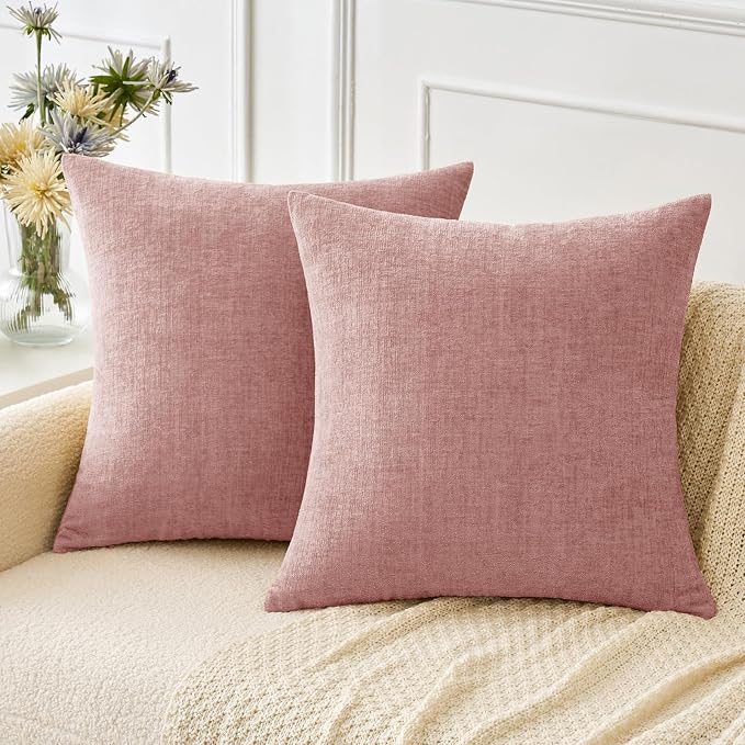MIULEE Soft Chenille Throw Pillow Covers Blush Pink 18x18 Inch Pack of 2 | Modern Home Decor, Classic Decorative Pillows, Solid Dyed Cases, Boho Couch Cushion Covers for Sofa Bed Living Room