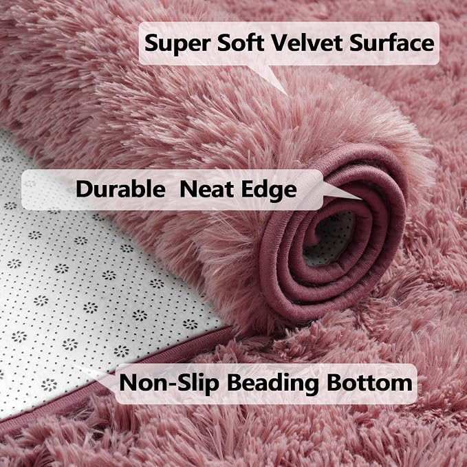 Modern Soft Fluffy Large Shaggy Rug for Bedroom Livingroom Dorm Kids Room Indoor Home Decorative, Non-Slip Plush Furry Fur Area Rugs Comfy Nursery Accent Floor Carpet 4'x6' Blush