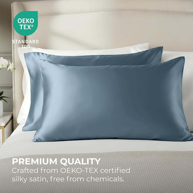 Satin Pillowcase 2 Pack - Queen Size (20"x30", SkyBlue) - Silky Pillow Cases for Hair and Skin - Satin Pillow Covers with Envelope Closure - Extra Soft Premium Microfiber