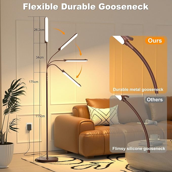 Yikuneng Dimmable LED Floor Lamp, Super Bright Reading Lamps Floor Standing lamp with Remote & Touch Control, Stepless Dimming & 2700K-6500K Color Temperature, for Living Room Bedroom Office, Brown