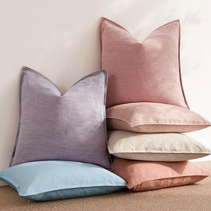 Foindtower Linen Solid Decorative Throw Pillow Covers 20x20 Inch Rose Pink | Pack of 2 Boho Farmhouse Pillowcase,Accent Neutral Cushion Covers,Morden Home Decor for Chair Couch Sofa Bedroom Living Room
