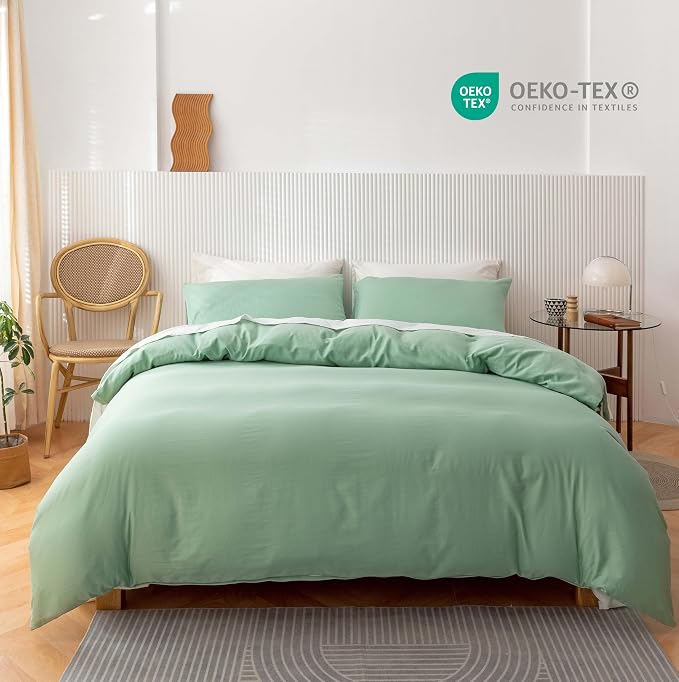 HeimenAogo Egyptian Cotton Duvet Cover Set King, Ultra Soft and Breathable Comforter Cover with Zipper Closure, High Thread Count Long Staple Cotton Blanke Cover 3pcs 104"×90", Silt Green