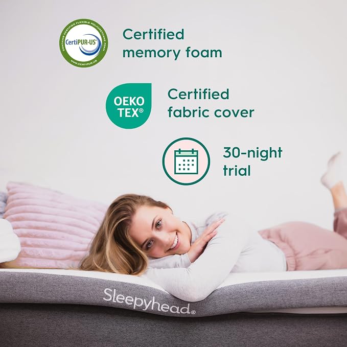 Sleepyhead Twin XL 3 Inch Mattress Topper Super, Thick Cooling Gel & Copper-Infused Memory Foam for College Dorm, Pressure Relief, Removable Washable Cover, CertiPUR-US Certified (XL Twin 3")