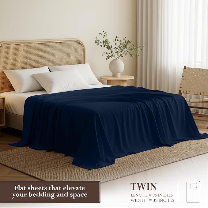 Utopia Bedding Flat Sheets - Pack of 6 - Soft Brushed Microfiber Fabric - Shrinkage & Fade Resistant Top Sheets - Easy Care (Twin, Navy) | Hotel Bedding, Cooling Comfort, Smooth Feel, Wrinkle & Fade Resistant, Easy Care, Long-Lasting, Machine Washable,...