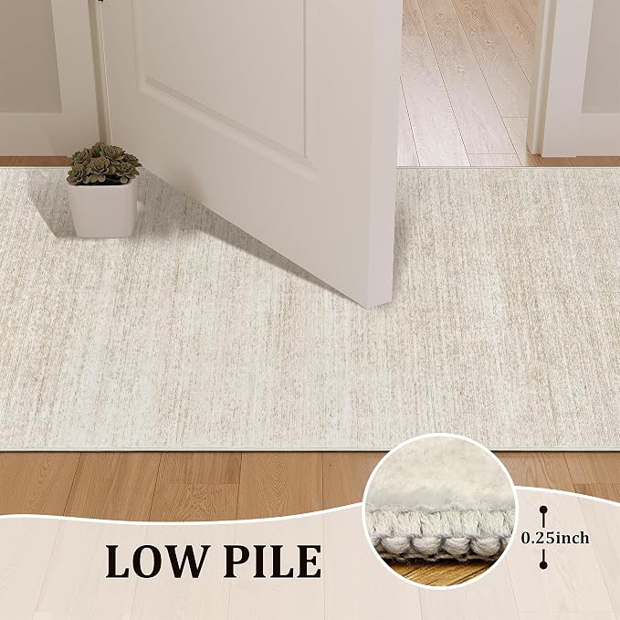 2x3 Rug Non Slip, Small Washable Entryway Rug Indoor Doormat Beige | Soft Low Pile, Thin & Lighweight Carpet, Folable Stain Resistant Modern Indoor Floor Mat for Living Room, Bedroom, Kitchen