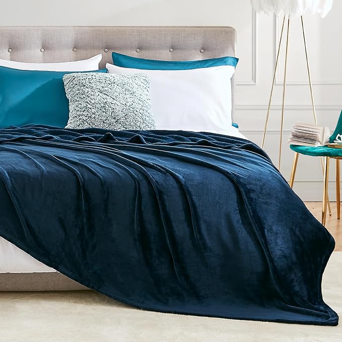 Hansleep King Navy Blue Fleece Blanket, Soft Flannel Bed Blanket | Fuzzy Cozy Blanket 90x108 Inches, Multi-use for Bed, Sofa, Couch, Travel, Camping, All Season Warm Lightweight Cover