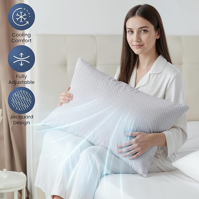 Utopia Bedding Shredded Memory Foam Pillows, Cooling Pillow, Queen, 1 Pack | Adjustable Bed Pillow for sleeping, Washable Jacquard-Polyester Cover, Support for back, side & stomach sleepers, Pack of 1