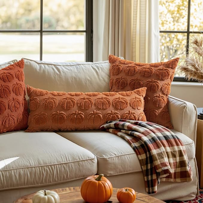 MIULEE Fall Pillow Cover Pumpkin Fall Decor Lumbar 14x36 Dark Rust | Set of 2 Fall Decorations for Home, Plush Faux Fur Farmhouse Accent Pillowcase, Porch Sofa Couch Cushion Bed Livingroom