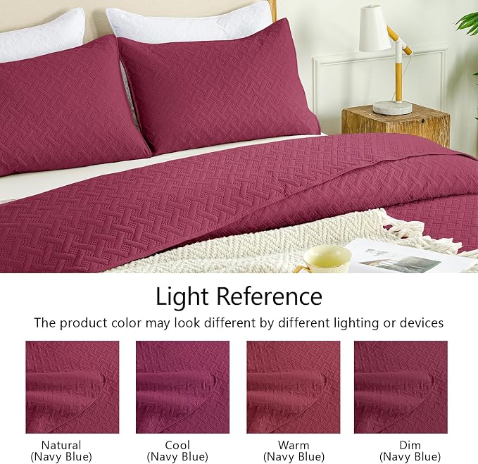 FLYMME Twin Quilt Set,Lightweight Burgundy Bedspreads,Basket Weave Pattern,Ultra Soft Microfiber Bedspread Bed Coverlet 2 Pieces for All-Seasons (1 Quilt,1 Shams)