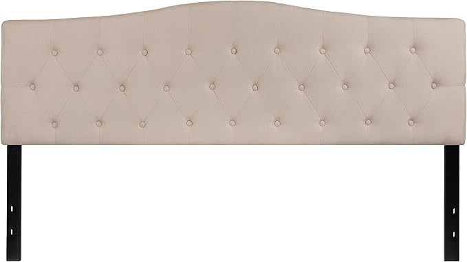 Emma + Oliver Beige King Tufted Headboard | Adjustable Bed Rail Slots, Fabric Upholstered