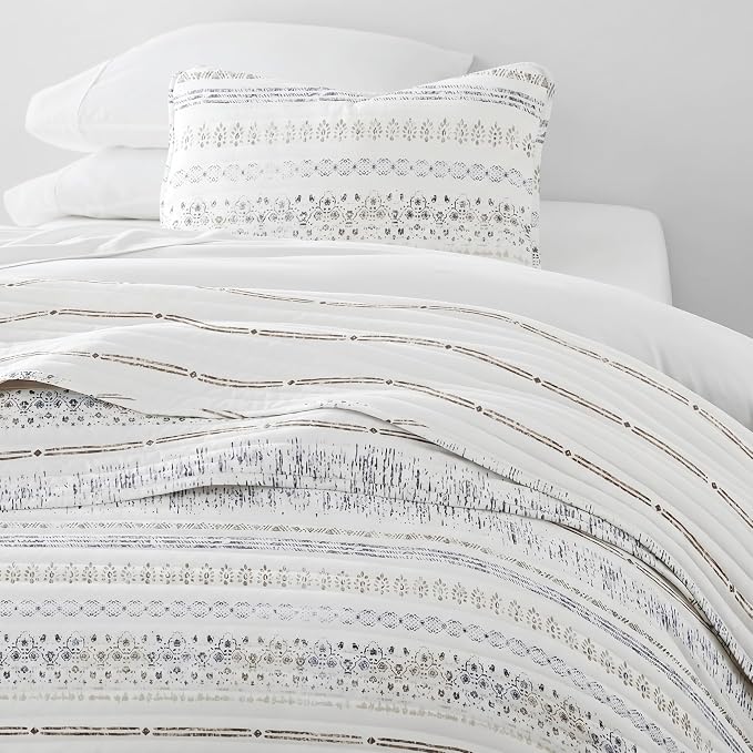 Merit Linens 3 Piece Quilt Set - Super Soft - Lightweight - All Season Quilted Coverlet - Floral Patterns - Twin/TwinXL Taupe