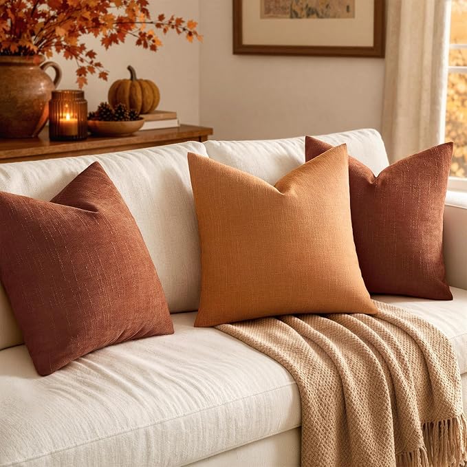 MIULEE Textured Chenille Fall Throw Pillow Covers 22x22 Inch Burnt Orange | Pack of 2 Decorative Soft Throw Pillows, Solid Textured Cushion Covers, Modern Home Decor for Couch Sofa Bedroom Living Room