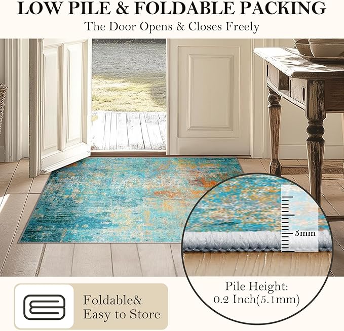RELEANY Washable 6'x9' Abstract Area Rug for Living Room Teal Multi | Carpet for Bedroom, Kitchen, Office, Hallway and Entryway, Printed Pattern, Non‑Slip, Soft, Stain‑Resistant, Easy to Clean