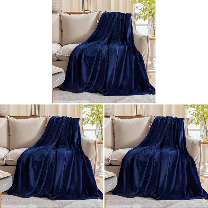 Fleece Plush Throw Blanket Navy Blue(50 by 60 Inches),Super Soft Fuzzy Cozy Flannel Blanket for Couch Sofa.Microfiber Blanket Lightweight (Pack of 3)