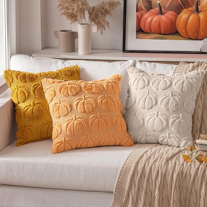 MIULEE Fall Pillow Covers Pumpkin Fall Decor 26x26 Beige | Set of 2 Fall Decorations for Home, Plush Faux Fur Farmhouse Accent Pillowcases, Porch Sofa Couch Cushion Bed Livingroom