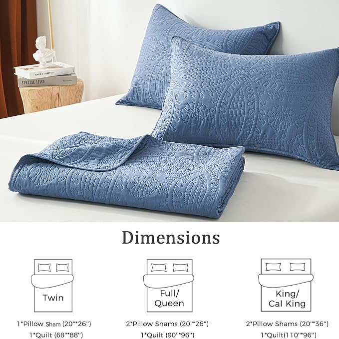 akkialla Queen Quilt Bedding Set,Bluish Grey Ultrasonic Full/Queen Quilt Set,Lightweight Soft Bedspread Coverlet,Modern Style Coin Pattern Bed Cover for All Seasons,3 Piece(1 Quilt,2 Pillow Shams)