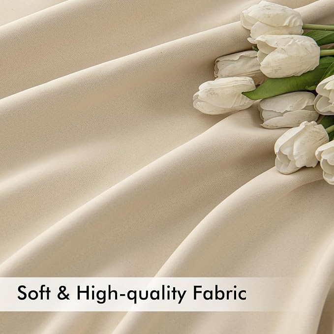 MIULEE Cream Beige Back Tab Blackout Curtains 52x98 Inch Length 2 Panel Set | Rod Pocket Pinch Pleated, Thermal Insulated, Room Darkening, Light Blocking, Privacy Curtains for Living Room Bedroom