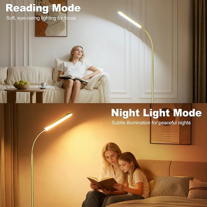 Dimmable LED Floor Lamp, Super Bright Reading Lamps Floor Standing lamp with Remote & Touch Control, Stepless Dimming & 2700K-6500K Color Temperature, for Living Room Bedroom Office, Brassed Gold