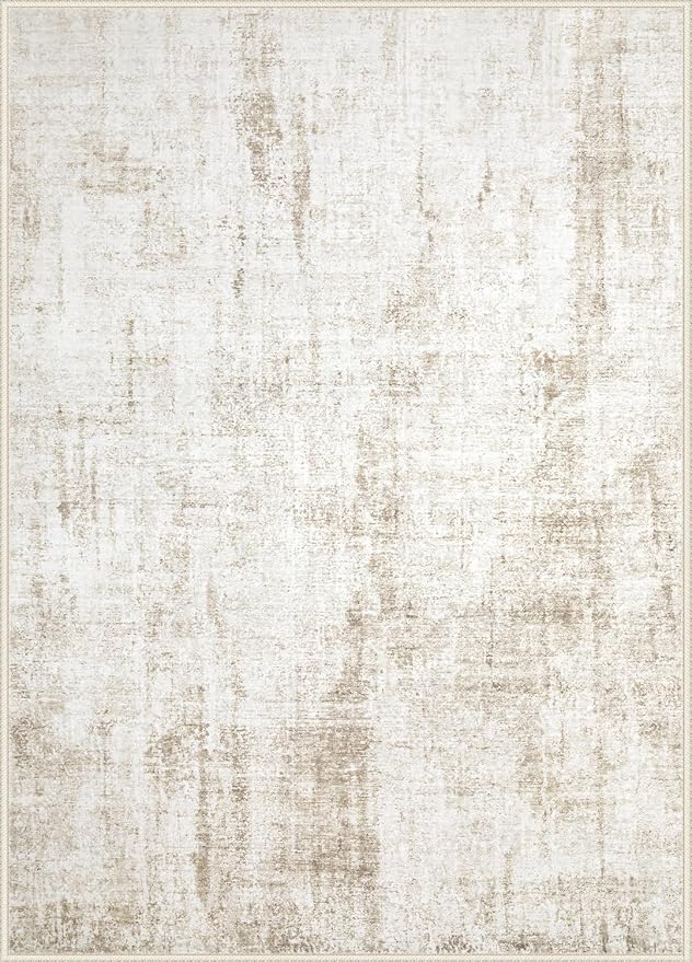 9x12 Area Rugs Washable Rug: Abstract Neutral Rugs Modern Non Slip Area Rug Stain Resistant Low Pile Indoor Carpet for Dining Room Bedroom Nursery Office (Beige, 9'x12')