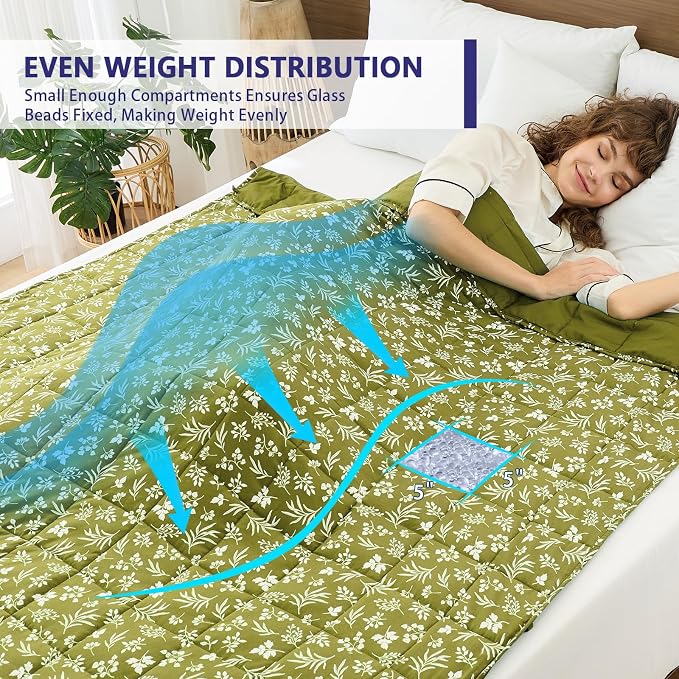 yescool Weighted Blanket for Adults (20 lbs, 48" x 72", Sage) Cooling Heavy Blanket for Sleeping Perfect for 140-160 lbs, Twin Size Breathable Blanket with Premium Glass Bead, Machine Washable