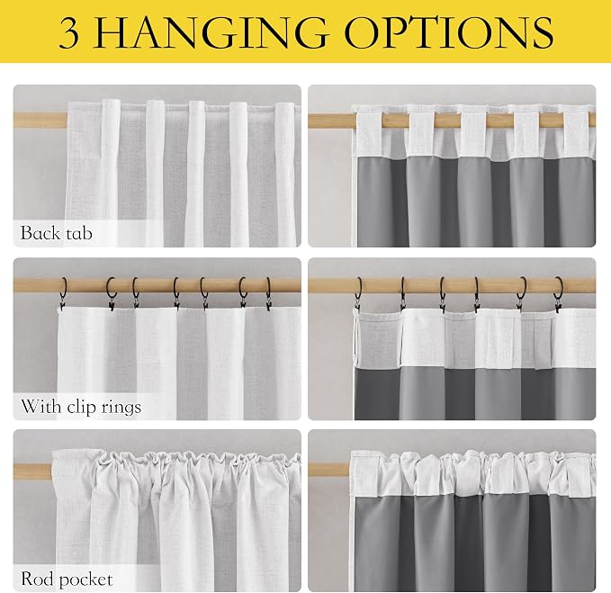 NICETOWN 100% Blackout Linen Curtains 84" Long 2 Panels, Greyish White | Boho-Chic Thick Linen Blend, Thermal Insulated Privacy Window Drapes for Bedroom, Living Room, W42" x L84" Each
