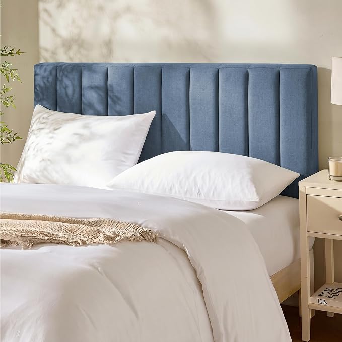 Nestl Upholstered Queen Headboard - Easy Assemble Channel Stitched Headboard Queen Size - Wall Mounted Headboards with 3D Soundproof Wall Panels Peel & Stick Floating Headboards, Slate Blue