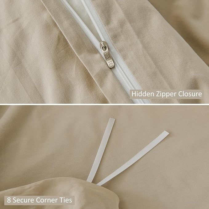 OAITE Duvet Cover Set 100% Washed Cotton Solid 3pcs | Soft,Durable,Long-staple Cotton,Hidden Zipper with 8 Interior Corner Ties,2 Pillowcases