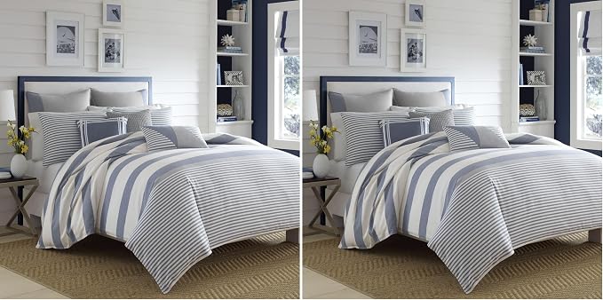 Nautica - Twin Duvet Cover Set, Cotton Reversible Bedding with Matching Sham, Mediterranean Inspired Bedding Set for All Seasons (Fairwater Blue, Twin) (Pack of 2)