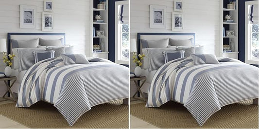 Nautica - Twin Duvet Cover Set, Cotton Reversible Bedding with Matching Sham, Mediterranean Inspired Bedding Set for All Seasons (Fairwater Blue, Twin) (Pack of 2)