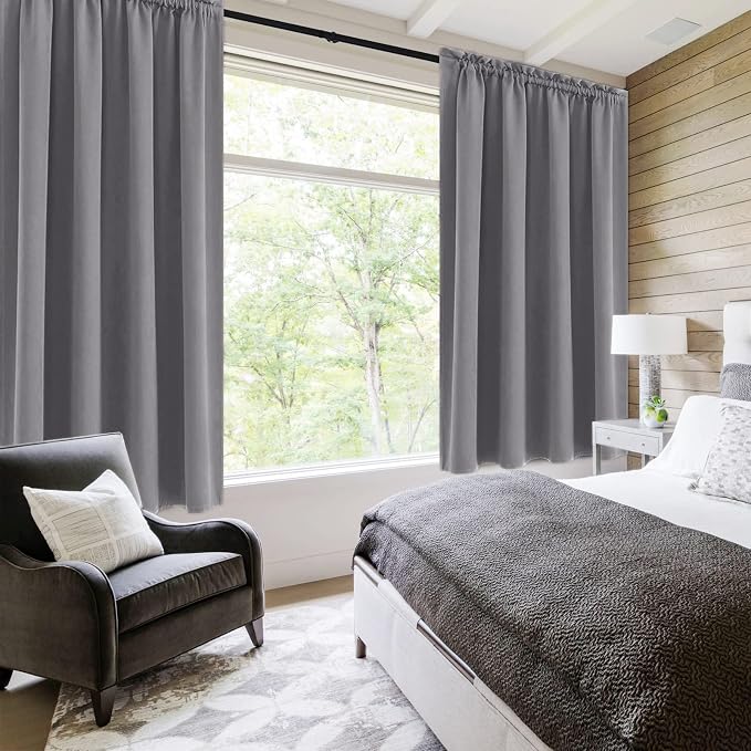 DWCN Blackout Curtains for Bedroom Living Room 52 x 45 Inch Long Grey | 2 Panels Set, Room Darkening, Thermal Insulated, Light Blocking, Rod Pocket Drapes, Noise Reducing Window Treatments