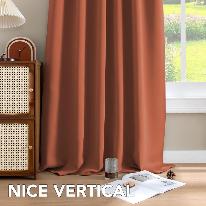 H.VERSAILTEX Blackout Curtains Thermal Insulated Window Treatment Panels Room Darkening Blackout Drapes for Living Room Back Tab/Rod Pocket Bedroom Draperies, 52 x 45 Inch, Orange, 2 Panels