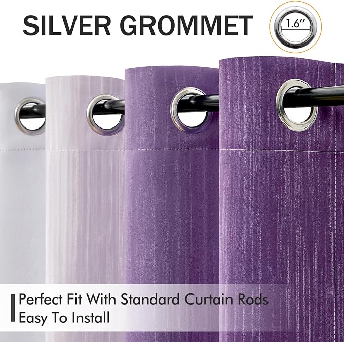 MIULEE Purple and Greyish White Ombre Blackout Curtains 52Wx54L Set of 2 | Full Room Darkening,Thermal Insulated,54 Inch Long,Grommet Drapes for Bedroom/Living Room,Modern Window Treatments