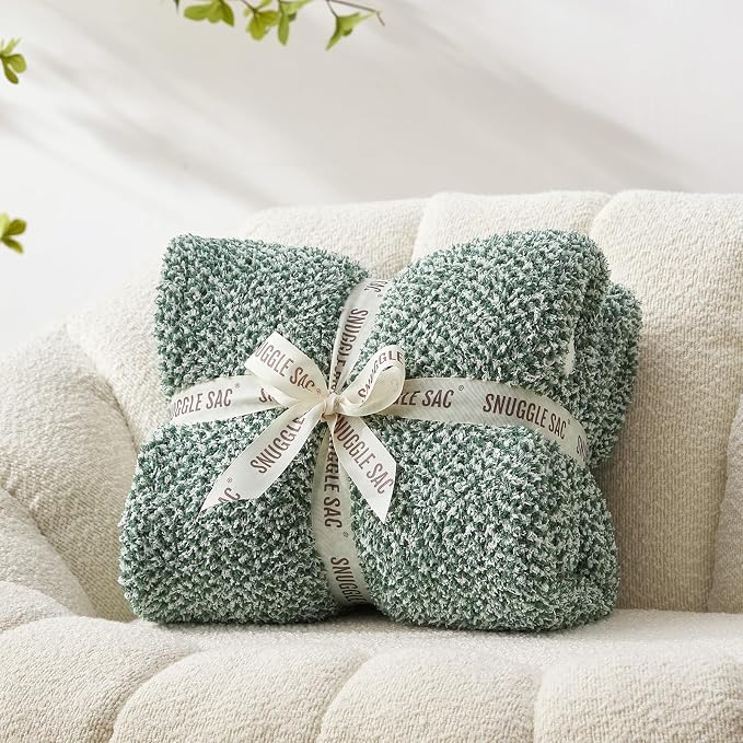 Snuggle Sac Green Throw XL Blanket 50x70,Super Soft Warm Blankets Oversized Throw Knit Blankets Fuzzy Plush Blanket, Heather Green, 50x70 inches