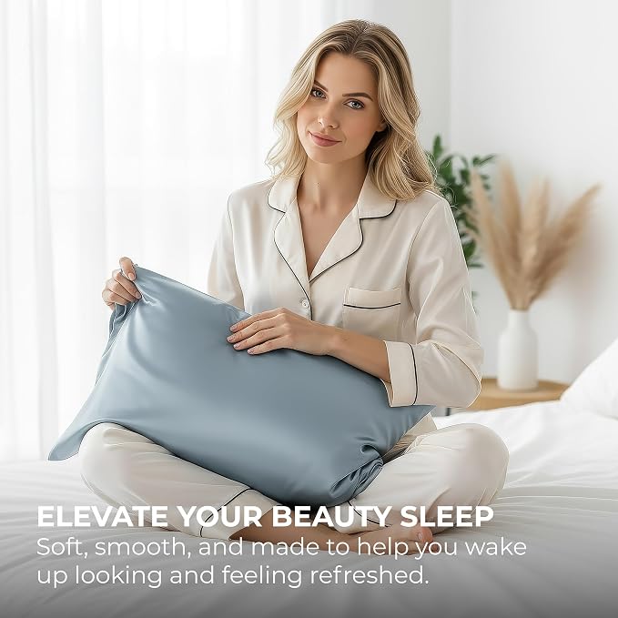 Satin Pillowcase 2 Pack - Queen Size (20"x30", SkyBlue) - Silky Pillow Cases for Hair and Skin - Satin Pillow Covers with Envelope Closure - Extra Soft Premium Microfiber