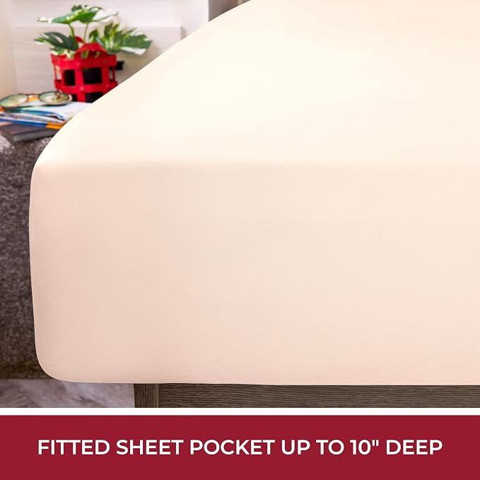 Mellanni Iconic 4-Piece, Ultra Soft Sheet Set (RV/Short Queen, Beige) | 10M+ Sleepers. Lab-tested: Sleeps Cool, Stays Bright, Strong, Smooth. Good Housekeeping Best Bedding, 7 yrs running.