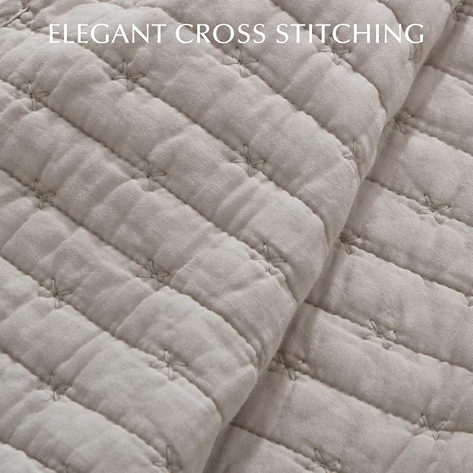 100% Cotton Cross Stitch 3-Piece Quilt Set, Queen, Taupe | 100% Cotton, Elegant Cross Stitch, Soft & Breathable, Prewashed Softness, Oversized Design, OEKO-TEX® Certified