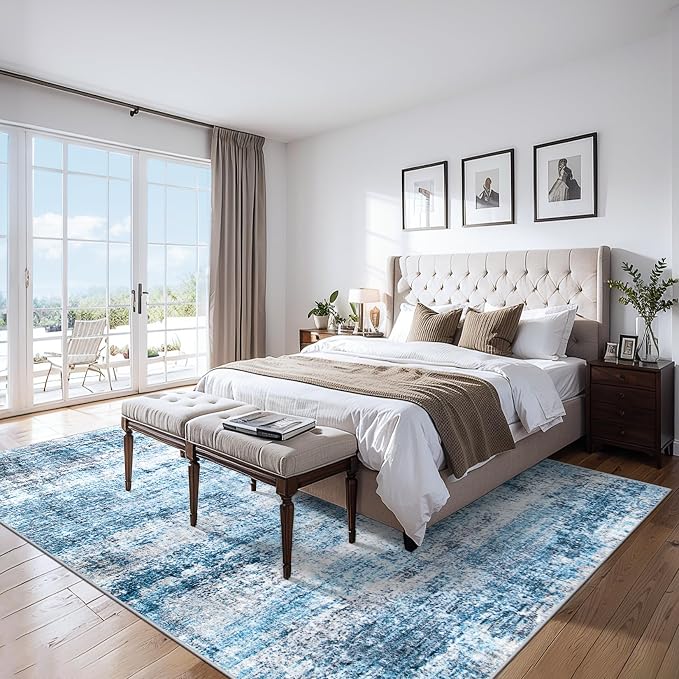 PLHXFR 10x12 Area Rug Living Room: Modern Abstract Washable Carpet Blue | For Bedroom Dining Room Farmhouse Nursery Home,Machine washable,Non Slip,Large Soft Neutral,Stain Resistant, Indoor Floor