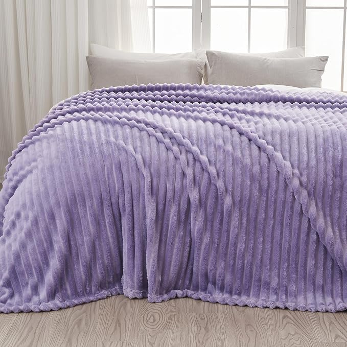NEWCOSPLAY Fleece Ribbed Cozy Twin Blanket for Couch, Lavender, 60"x80" | Premium Silky Flannel Blanket, Soft Lightweight Fluffy Throw Blanket for Bed Sofa Decor, Gift for All Season Use