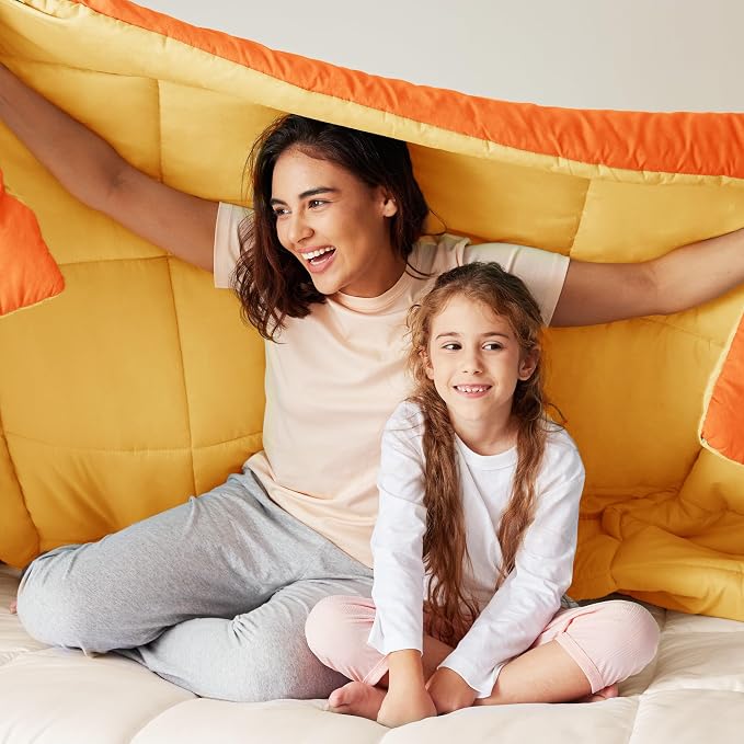 Exclusivo Mezcla Reversible Soft Twin Comforter Set, 2 Pieces | Orange/ Yellow Lightweight Microfiber Down Alternative Comforters, All-Season Bedding with 1 Pillow Sham