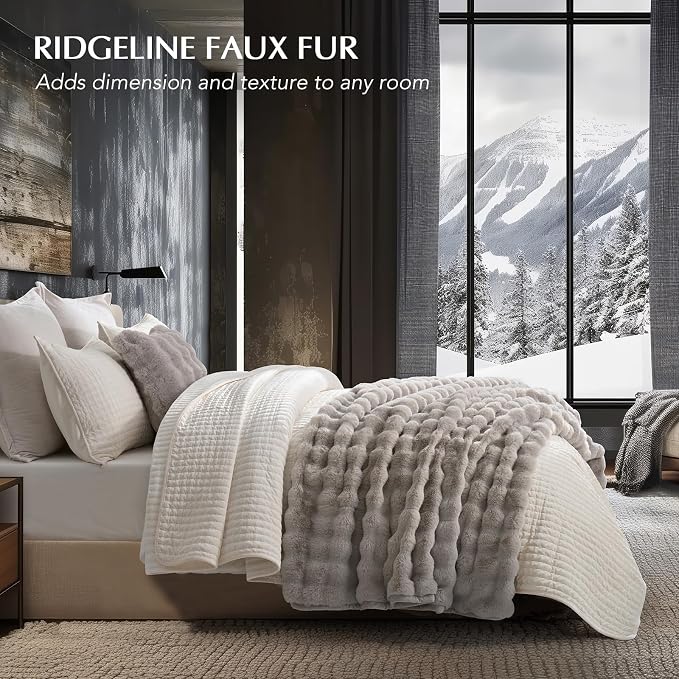 EverGrace Faux Rabbit Fur Bubble Throw Blanket, 60"x80", Taupe | Ultra Soft, Luxury Faux Rabbit Fur Throw, Thick Warm Bubble Blanket, Cozy Fluffy Reversible, for Bed, Couch, Chair, Sofa