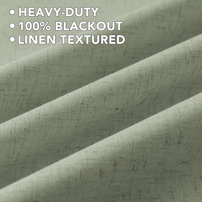 H.VERSAILTEX Linen Curtains 100% Blackout Curtains for Bedroom 90 inch Long Full Light Blocking Nature Linen Blended Window Curtains for Living Room Nickel Grommet (2 Panels, Heathered Tea)
